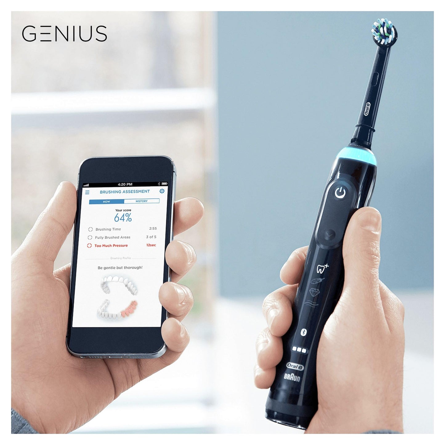 Oral-B Genius Electric Toothbrush with Artificial Intelligence, Gifts For Women / Men, App Connected Handle, 3 Toothbrush Heads & Travel Case, 5 Modes, Teeth Whitening, 2 Pin UK Plug, 8000