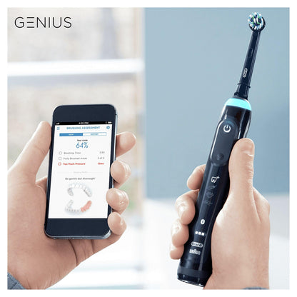 Oral-B Genius Electric Toothbrush with Artificial Intelligence, Gifts For Women / Men, App Connected Handle, 3 Toothbrush Heads & Travel Case, 5 Modes, Teeth Whitening, 2 Pin UK Plug, 8000
