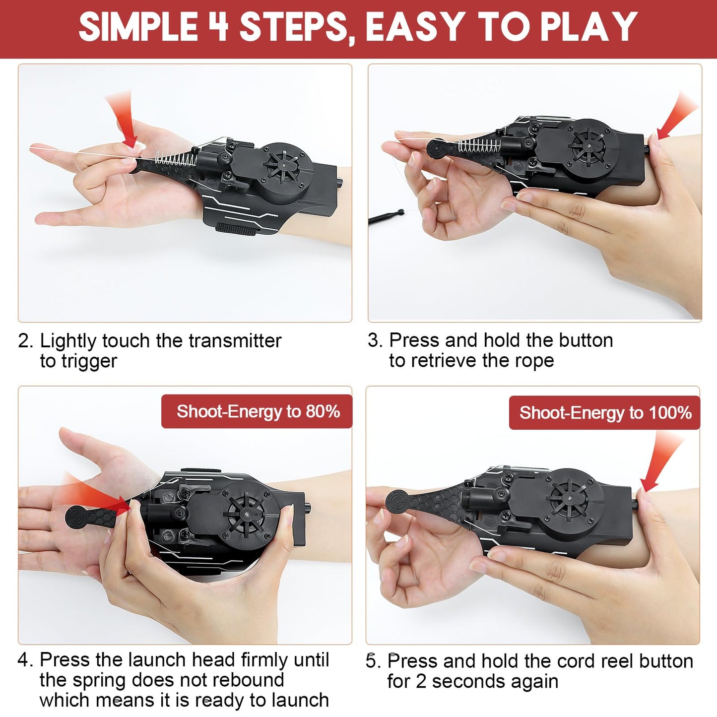 AJJKKA Spider Web Shooters Real,Spider Silk Launcher Wrist Toy for Kids, 8 FT Realistic Web Launcher String, Cool Gadgets String Gloves Shooters Toy for Superhero Role-Play (Black)