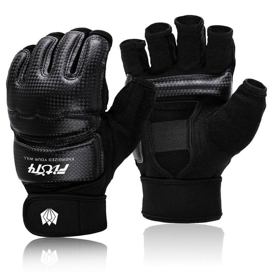 FitsT4 Sports Half Mitts MMA UFC Training Boxing Punch Bag Kickboxing Sparring Grappling Martial Arts Muay Thai Taekwondo Wrist Wraps Support Gloves for Women Men Kids Black L