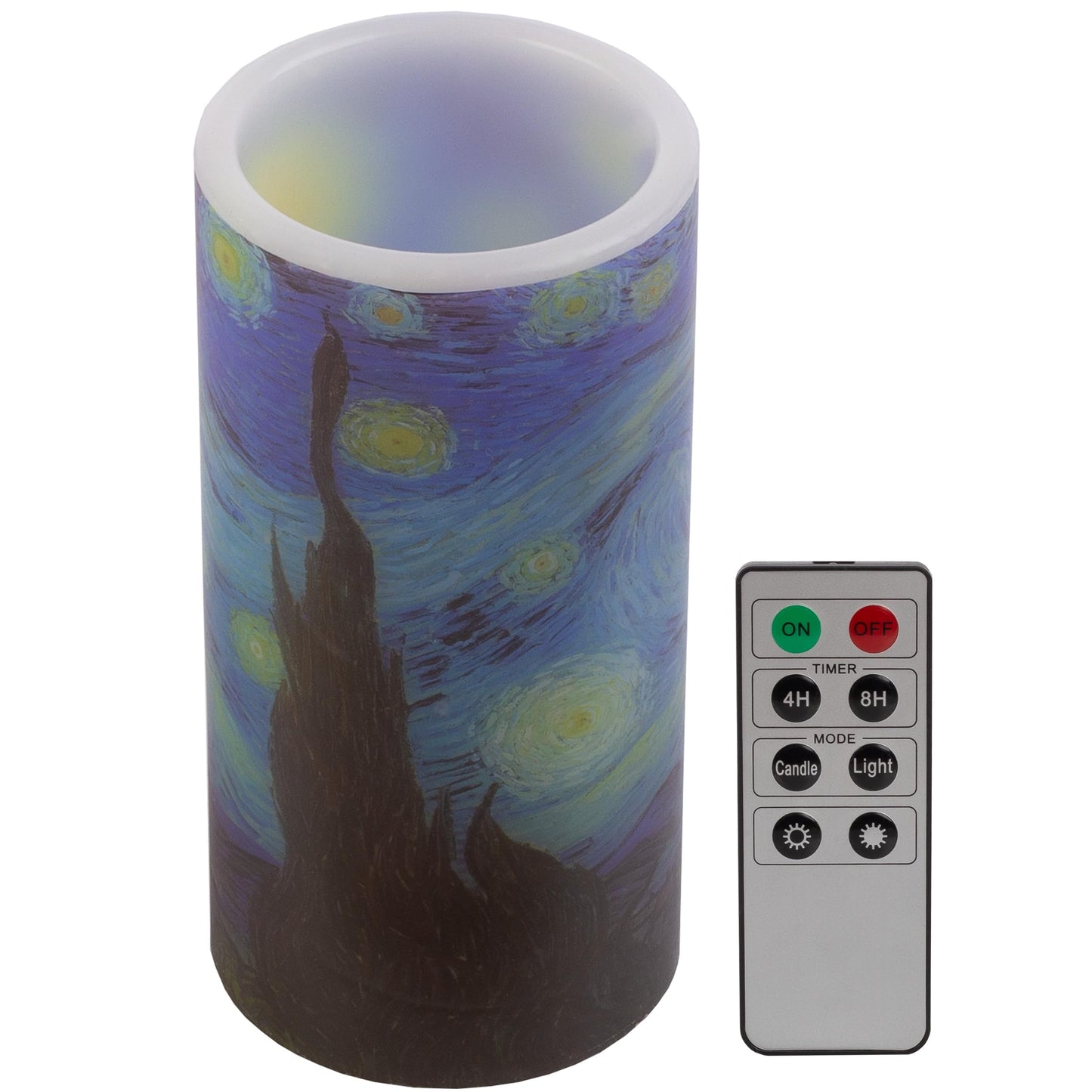 Lavish Home Flameless Candles - 2-Pack Van Gogh Starry Night Battery Operated Candles with Remote and Flickering Light for Home Décor
