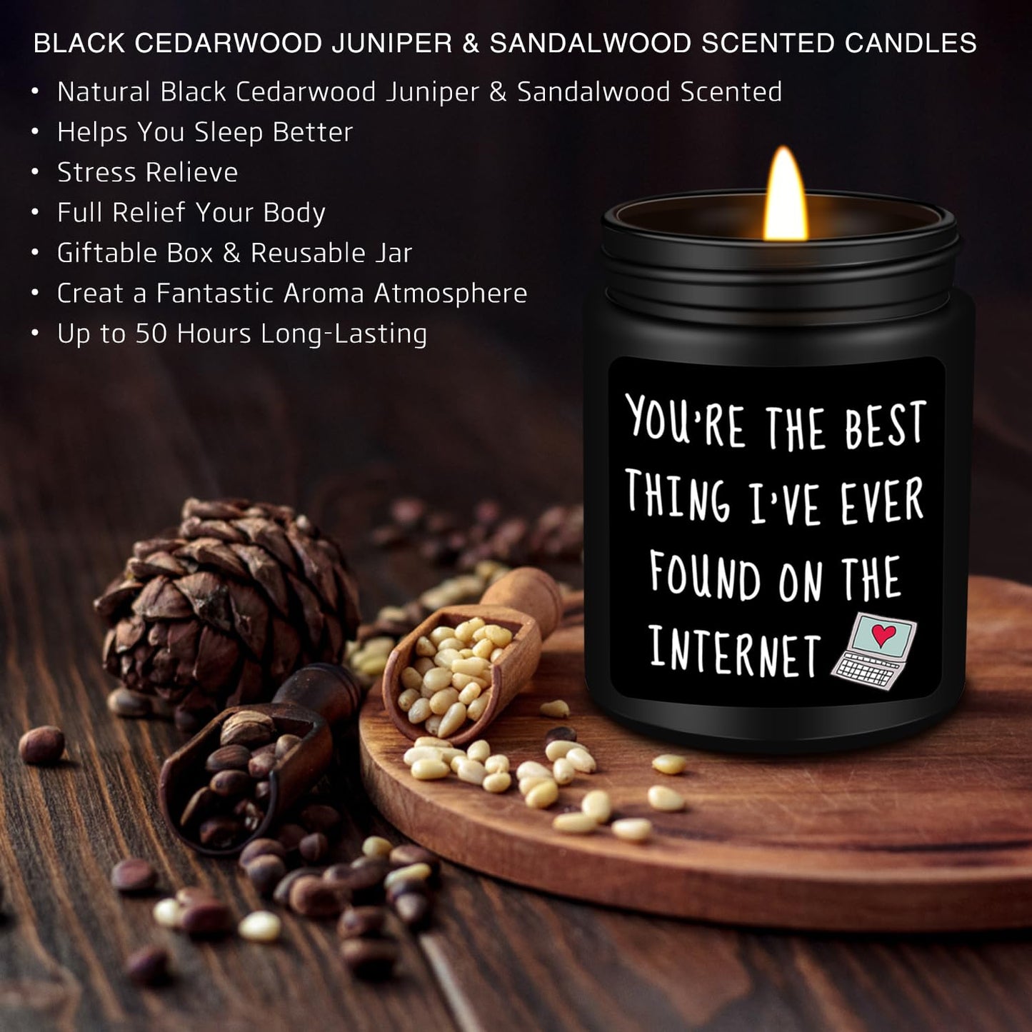 Homsolver Valentines Unique Day Gifts for Him, Boyfriend, Husband, Men, Funny Anniversary Birthday Christmas Valentines Romantic Gifts for Him, Boyfriend, Black Cedar Juniper Sandalwood Candle
