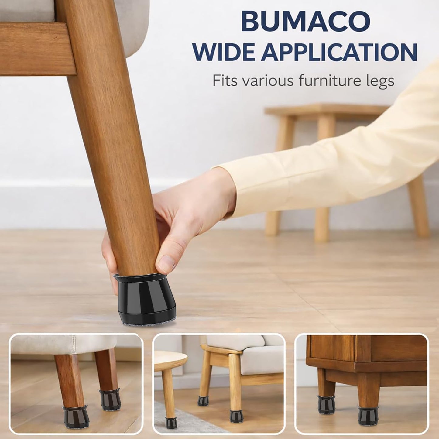 BUMACO Chair Leg Floor Protectors Chair Leg Protectors for Hardwood Floors Silicone Pads Covers to Protect Floors Black-40 Pcs Universal L (1-5/16" to 2")
