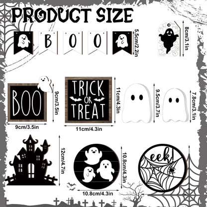 Umigy 15 Pcs Halloween Tiered Tray Decor Set Cute Ghost Tray Decorations Boo Halloween Wooden Signs Farmhouse Rustic Decoration for Home Table Party Supplies(Ghost)