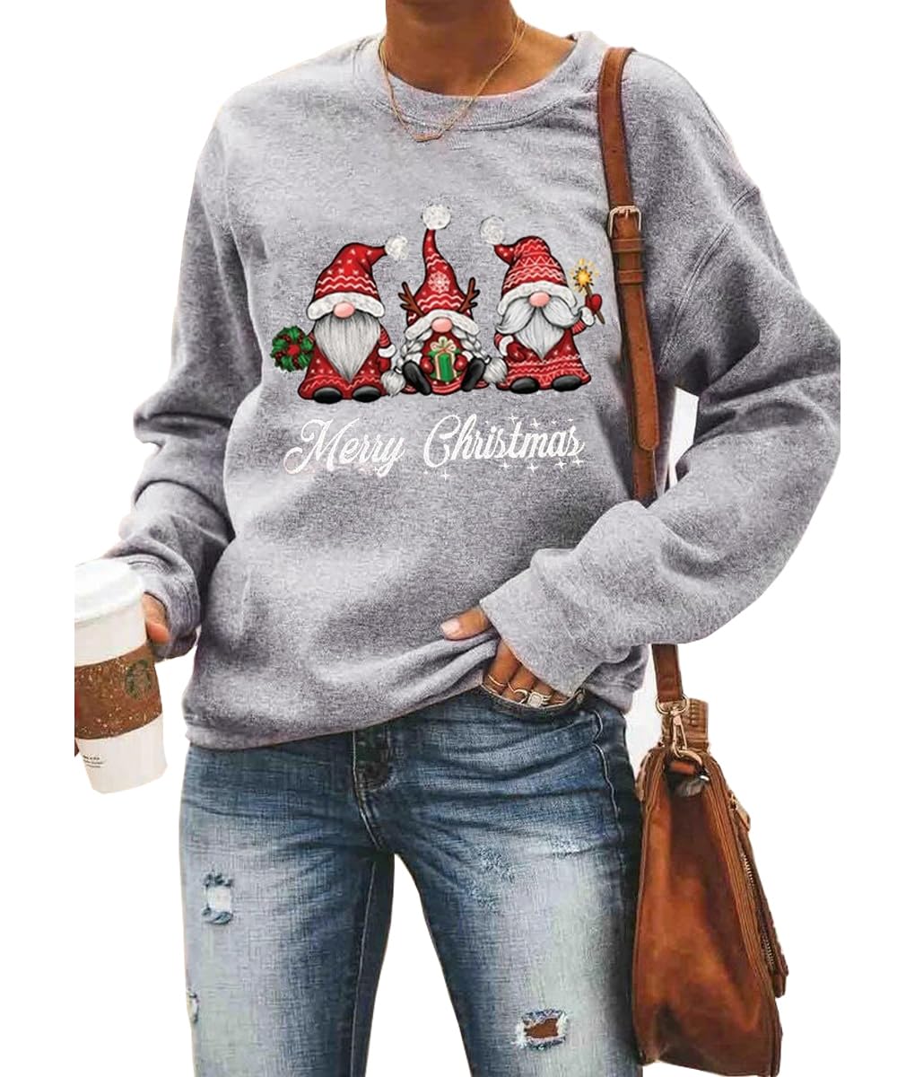 Barlver Women Christmas Gnomes Sweatshirts Fleece Sweater Holiday Novelty Graphic Tees Pullover Tunic Tops Gnomes-8113 M