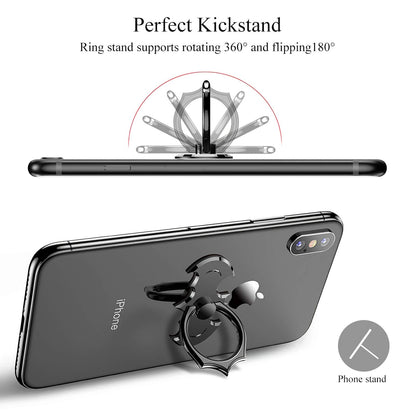 Bat Phone Ring Stand Holder - OATSBASF Cell Phone Ring Holder Finger Grip 360 Degree Rotation Compatible with iPhone 16/15/14/13/12 Pro Max and Other Smartphones（Black+Silver）