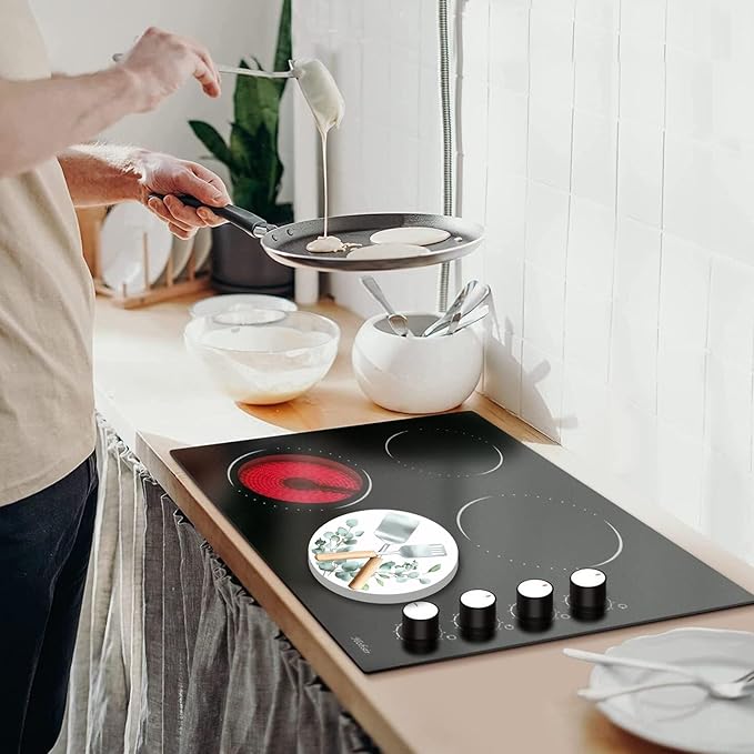 Kitchen Electric Stove Burner Covers，4 Pack Round Stove Burner Covers，8 Inches and 10 Inches，Gas Stove Burner Covers,Metal Stove Burner Cover，Dining Room Cooktop Decorative，Home Decor，Kitchen Decor