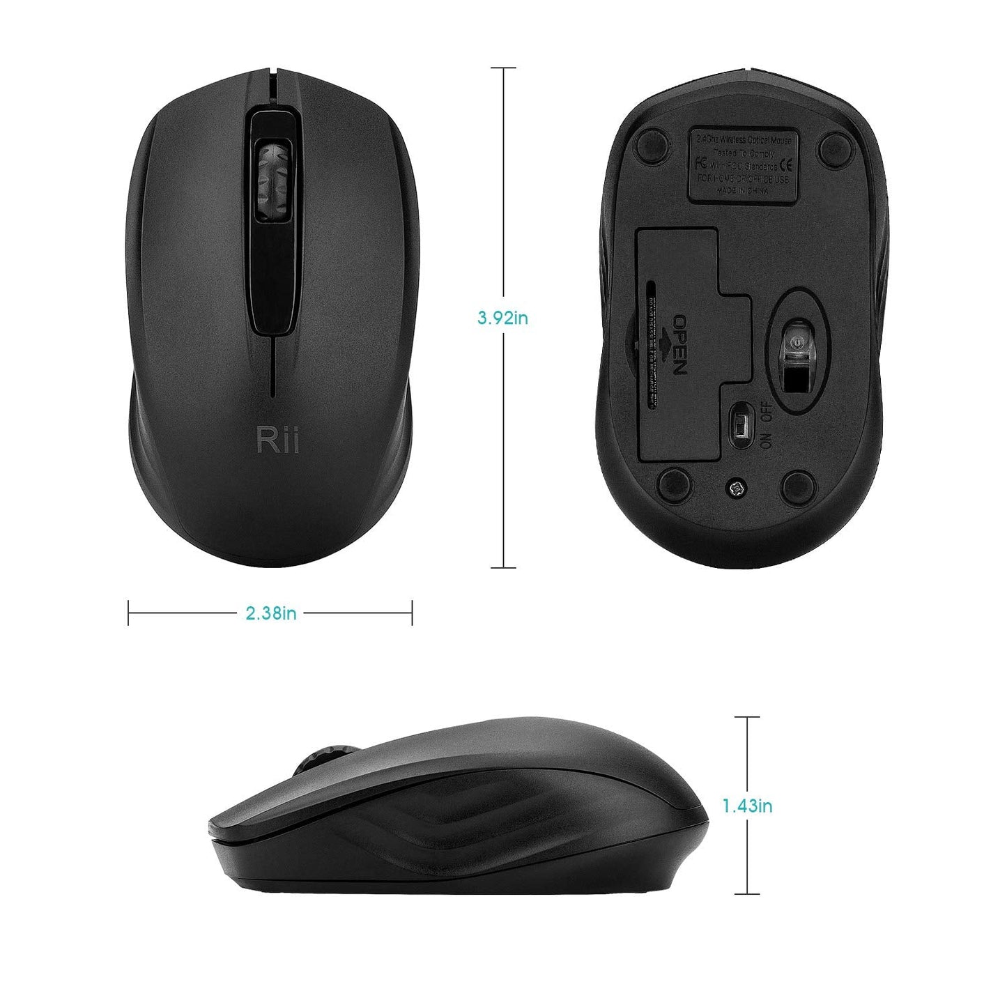 Rii Wireless Mouse, 2.4G Portable Computer Mice for PC, Laptop, Windows,Office Included Wireless USB dongle (Black)