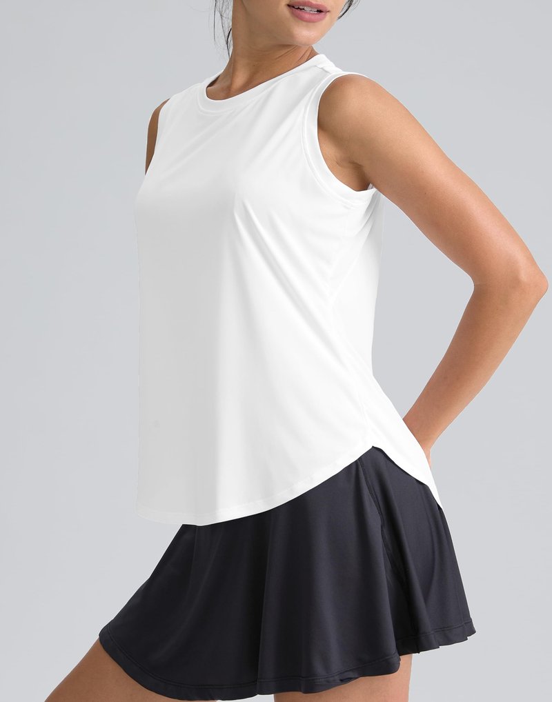SANTINY Women's Sleeveless Workout Tops Breathable Lightweight Active Tennis Yoga Shirts Athletic Running Tank Tops for Women (White_XL)