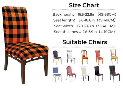 Whaline 4Pcs Fall Chair Slipcovers Orange White Buffalo Check Dining Chair Covers Protector Removable Stretch Elastic Seat Covers for Thanksgiving Party Kitchen Home Hotel Restaurant Ceremony Decor