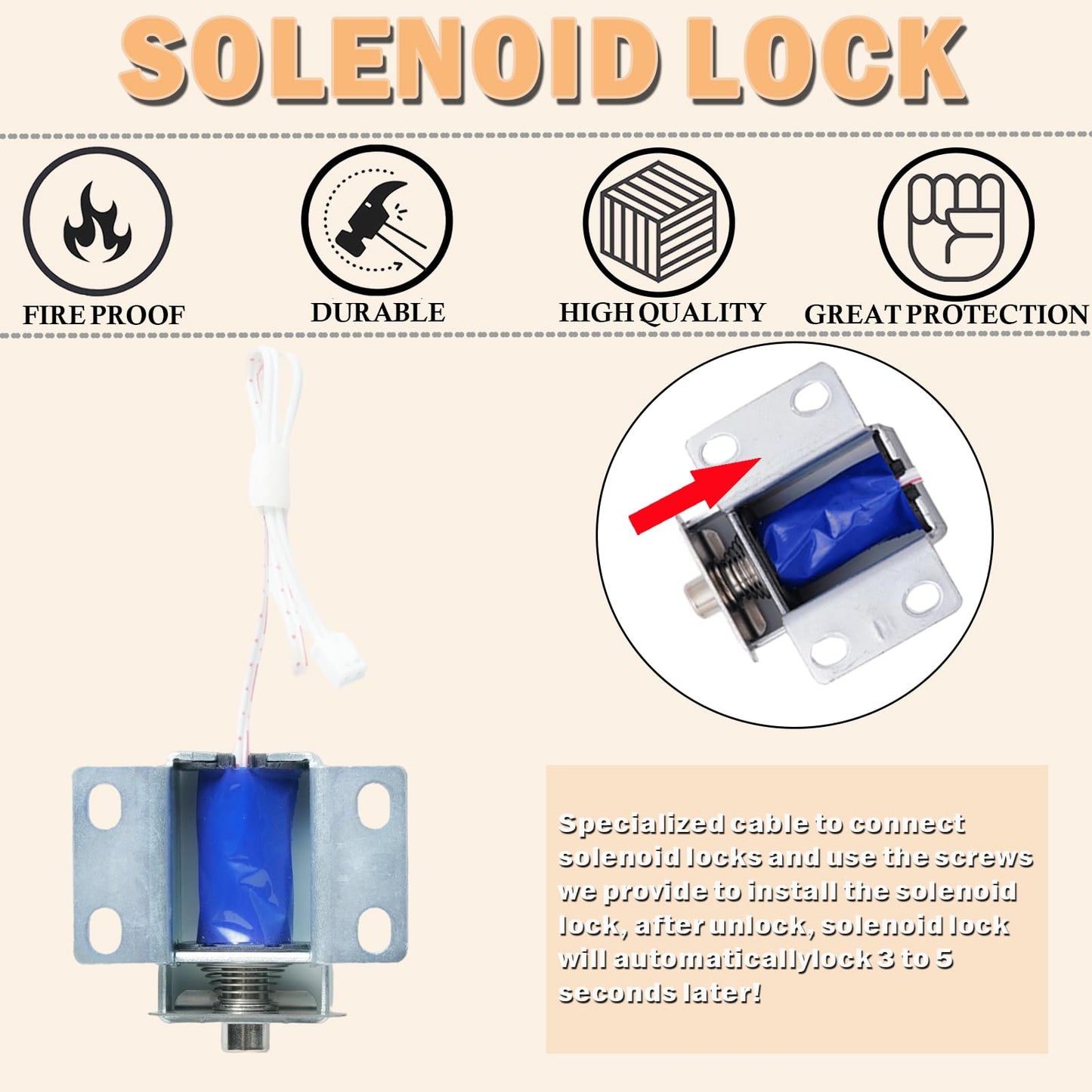 Gun Safe Replacement Lock Chrome Digital Keypad Electronic Lock, Solenoid Safe Lock Mechanism, 14 Pin DIY Safe Lock