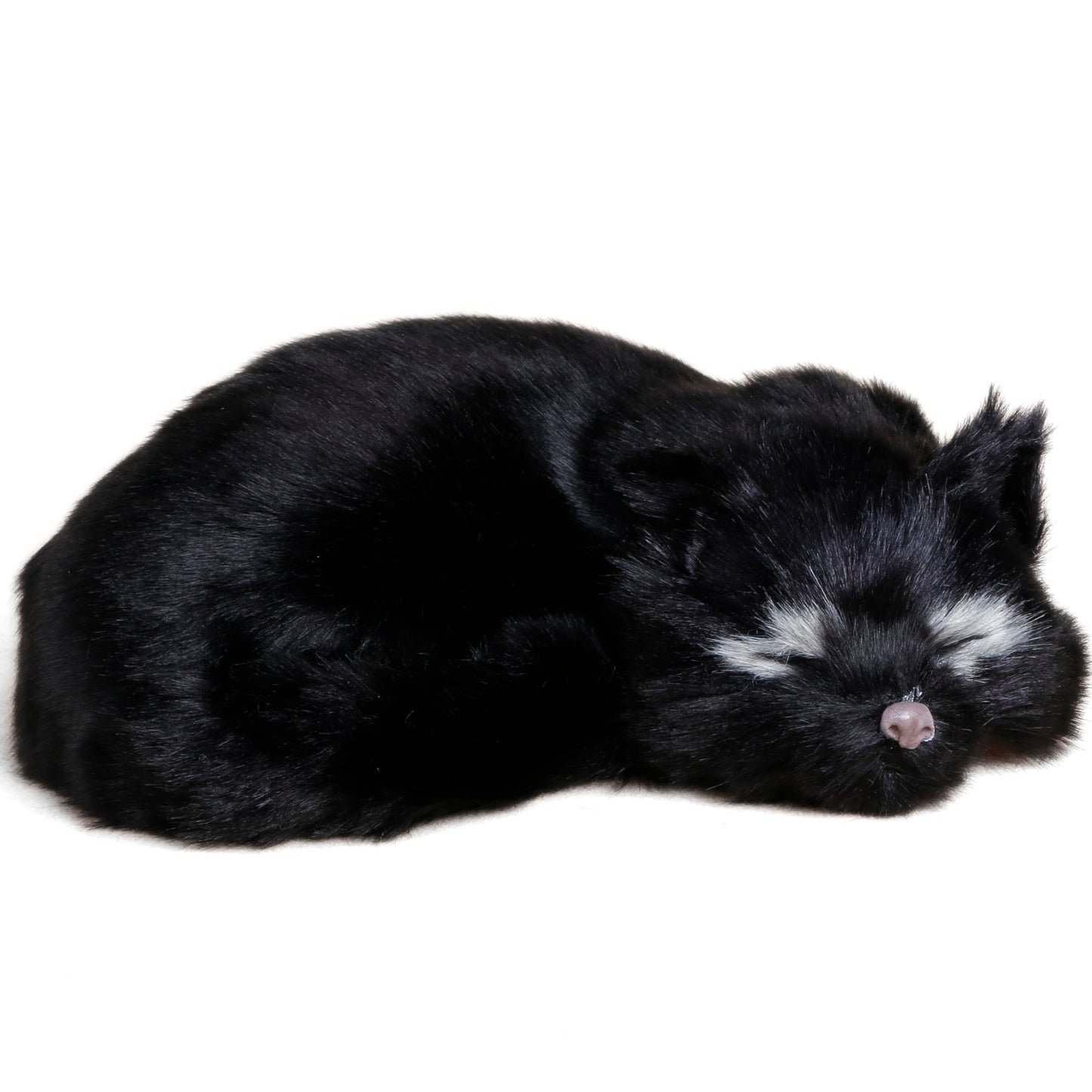 Lifelike Black Sleeping Cat Figurine - Realistic Curled Up Void Kitten Statue, Faux Fur Kitty House Panther Decor, Handcrafted Goth Halloween Decoration Home Office Gift