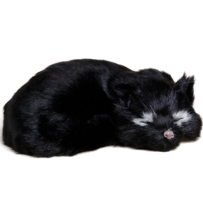 Lifelike Black Sleeping Cat Figurine - Realistic Curled Up Void Kitten Statue, Faux Fur Kitty House Panther Decor, Handcrafted Goth Halloween Decoration Home Office Gift