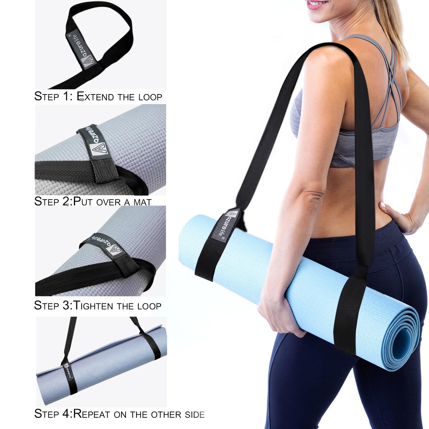 A AZURELIFE [MAT NOT Included] Yoga Mat Sling, Yoga Mat Straps for Carrying, Easy-Cinch Yoga Mat Holder Strap