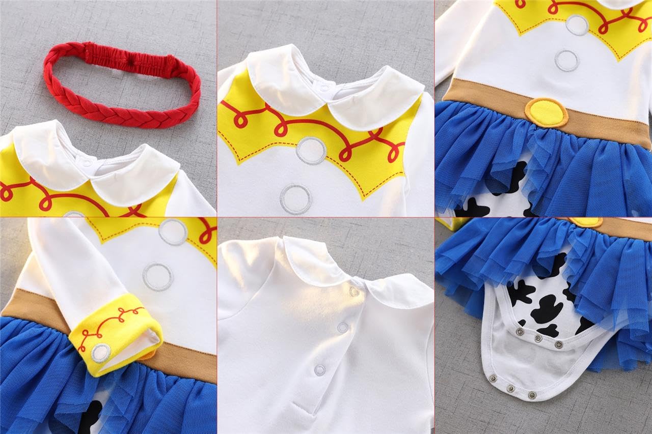 Dressy Daisy Baby Girls Cowgirls Princess Onesie Costume Romper Bodysuit Halloween Birthday Dress Up with Headband Size 0-3 Months