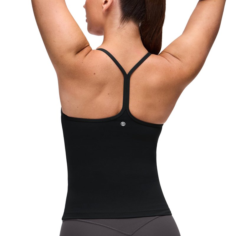 CRZ YOGA Butterluxe Racerback Tank Tops for Women - Scoop Neck Spaghetti Strap Padded Workout Camisole with Built in Bra Black Medium