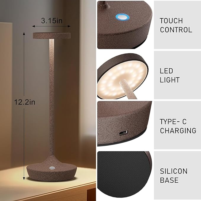 Cordless Table Lamp Rechargeable - 6000mAh LED Battery Operated Table Light - Portable Touch Dimmable Outdoor Waterproof Table Lamps for Patio Restaurant Dining (2 Rust)