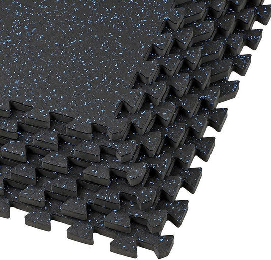 Xspec Interlocking Rubber EVA Foam Exercise Mat - Durable Gym Flooring Tiles | 48 sq ft (12 Tiles) | Black/Blue