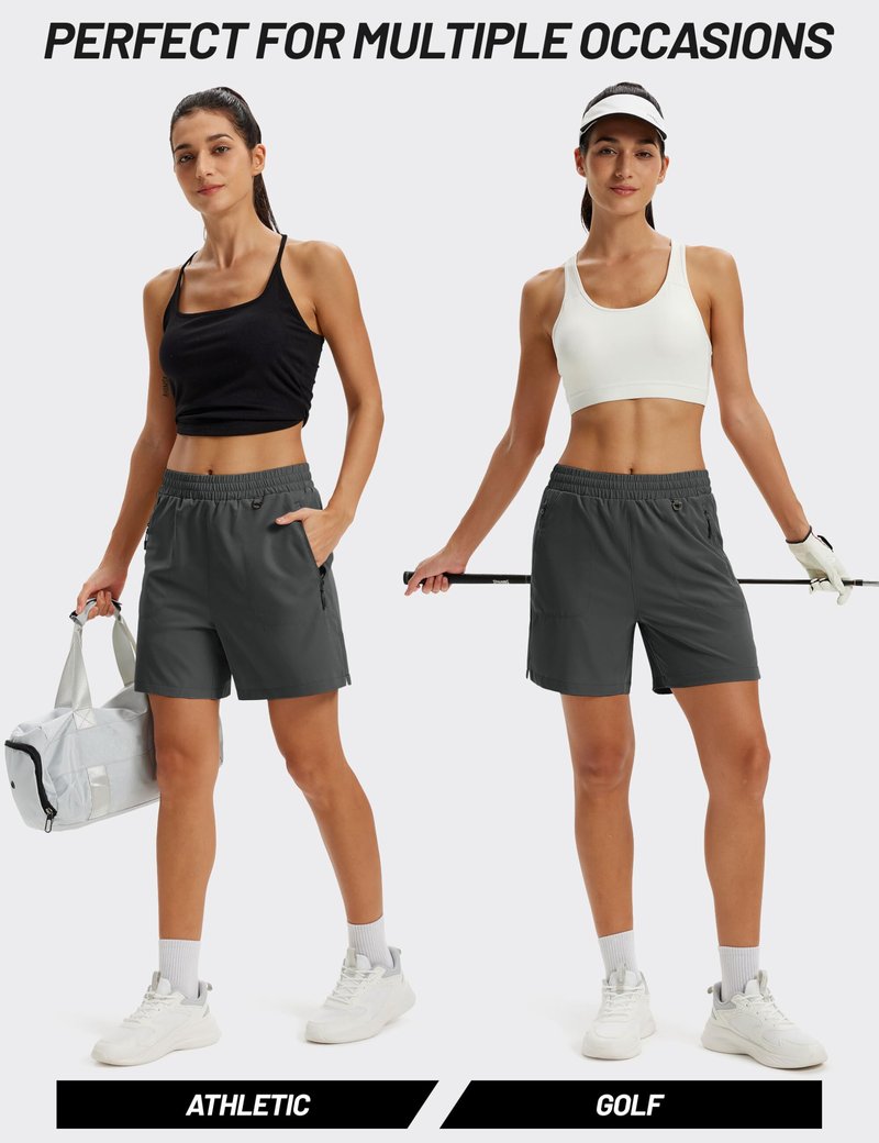 TACVASEN Women's Lightweight Hiking Shorts Quick Dry Water Resistant UPF 50+ Athletic Shorts with Pockets Drawstring Workout Casual Dark Grey L
