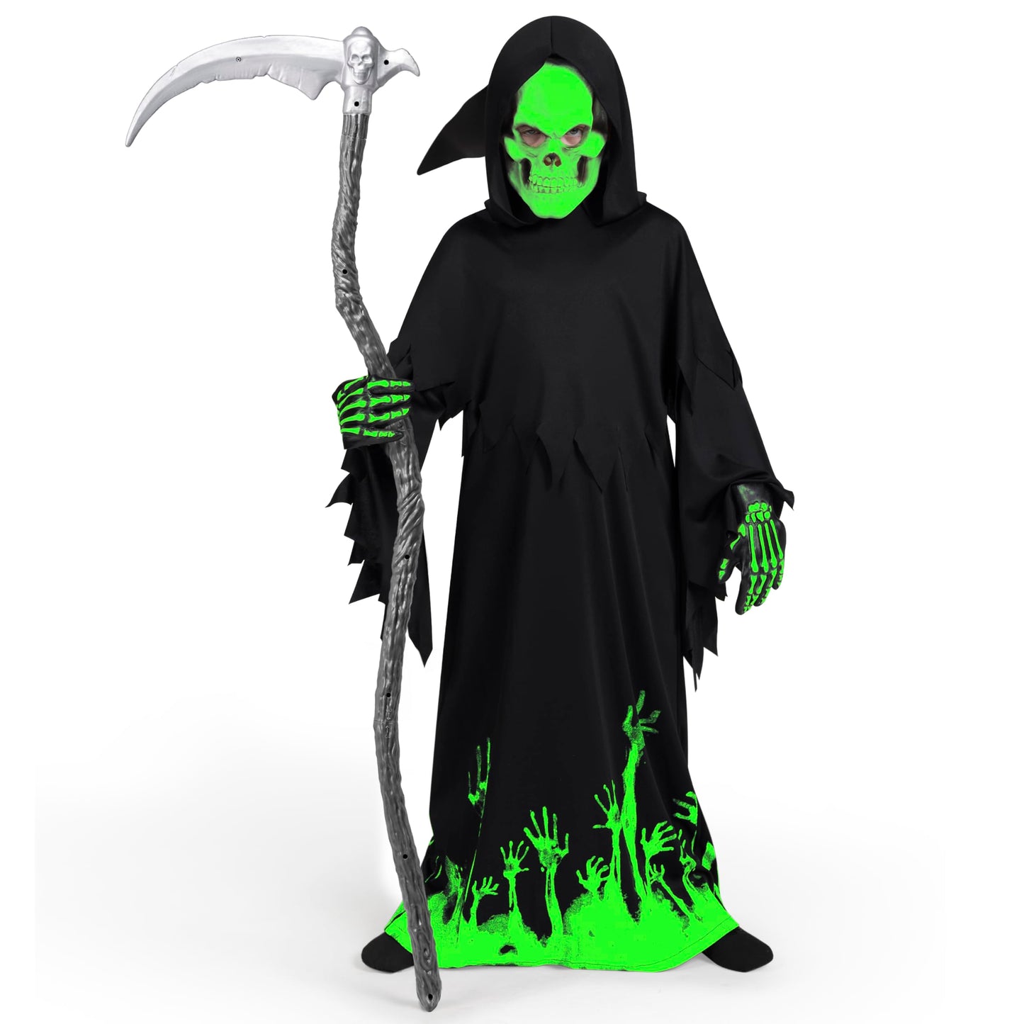 Spooktacular Creations Glow in the Dark Grim Reaper Costume for Boys, Halloween Costumes for Kids, Boys-S(5-7yr)
