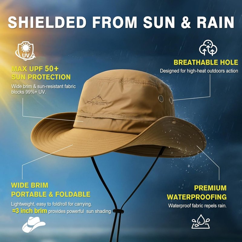 Waterproof XL XXL Oversized Men's Sun Hat | Fishing Bucket Boonie with UV Protection & Wide Brim