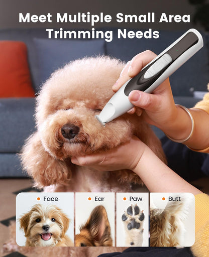 oneisall Dog Paw Trimmer with LED Light, Low Noise Dog Clippers Grooming Kit,20 mm Widen Blade, Cordless Pet Clippers Shaver for Dogs Cats Paws, Eyes, Ears, Face