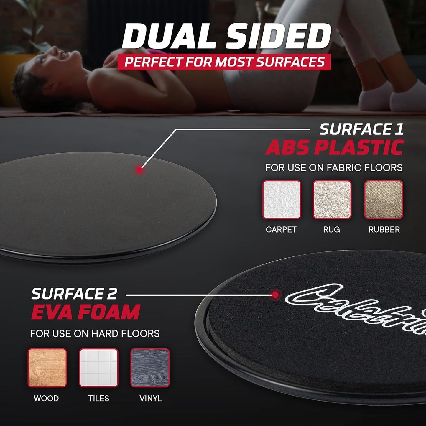 Celebrita Pair of Gliding Discs Core Sliders Ab, Back, Hip, and Leg Exercise Gear for Gym, Home, Yoga, Pilates | Strengthen Abdomen, Burn Fat, Improve Balance (Black)