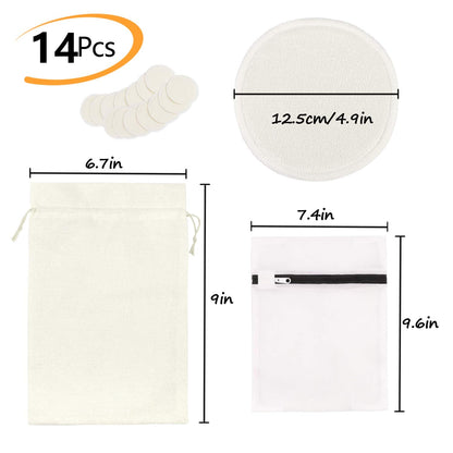 PHOGARY 14 PCS Washable Nursing Pads, Reusable Organic Bamboo Breast Pads with Laundry Bag and Storage Bag - Soft, Absorbent, Hypoallergenic, Eco Pads for Breastfeeding