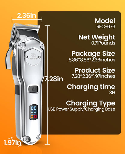 oneisall Cordless Dog Clippers - Rechargeable Grooming Kit with Metal Combs, Low Noise Heavy-Duty for Thick/Curly/Fine/Wavy Hair