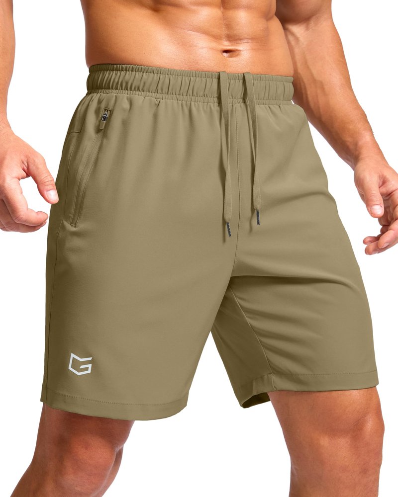 G Gradual Men's Athletic Running Shorts with Zipper Pockets Quick Dry 7"/ 5"/ 9" Workout Gym Shorts for Basketball Hiking(Dusty Khaki,7XXL)
