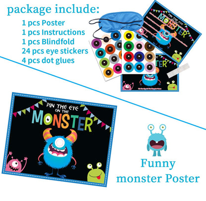 MISS FANTASY Halloween Games Kids - Pin The Eye on The Monster Halloween Party Decorations Gmaes Activities Crafts Supplies for Monster Birthday Family Children Boys Girls Classroom