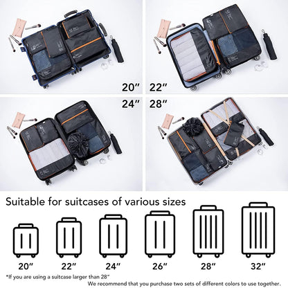 DIMJ Packing Cubes 8 Sets Travel Luggage Organizers for Suitcases Packing Organiser with Label Shoe Storage Bags Laundry Bag, Black