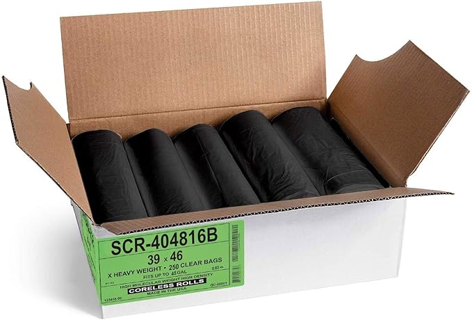 Aluf Plastics 45 Gallon 16 Micron Black Trash Bags