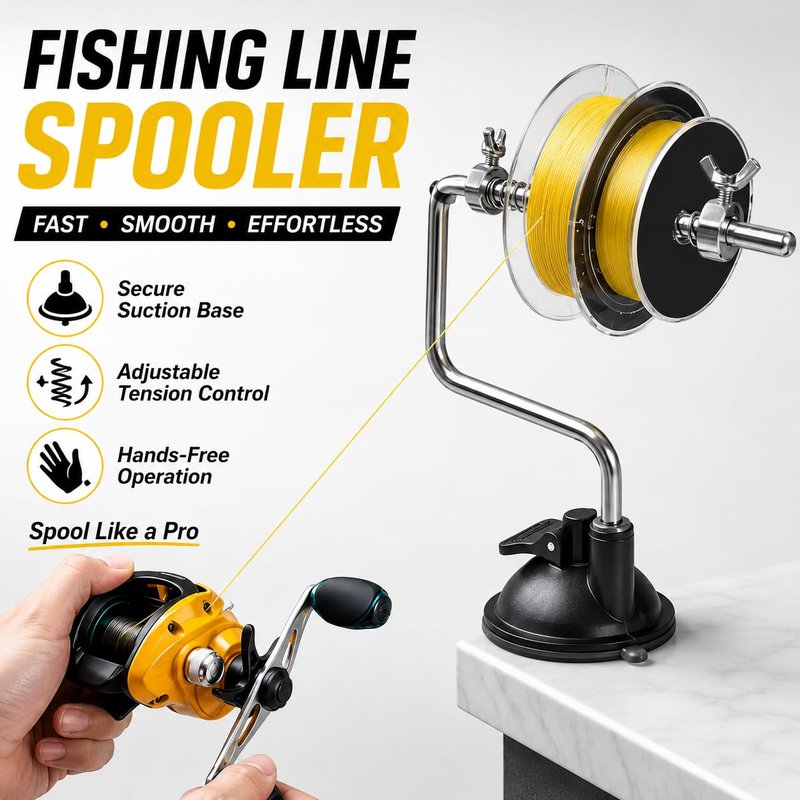 Fishing Line Spooler – Portable Table Mounted Reel Spooler for Spinning & Baitcasting Reels – Adjustable to Fit Multiple Size Spools-Fishing Line Remover Gifts for Men (Clips and Suction Cups)
