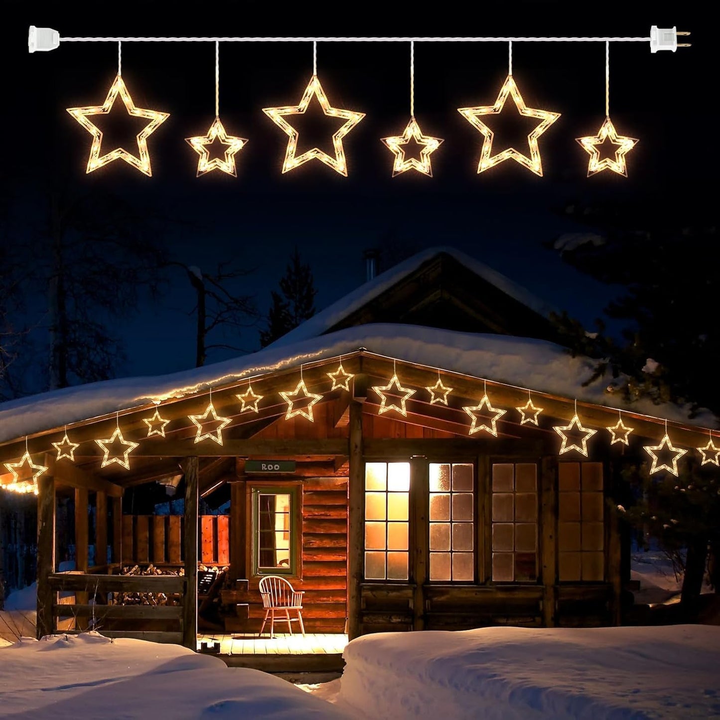 Minetom Christmas Star Icicle String Lights with 6 Drops - 9ft Star Window Lights with 100 Mini Bulbs, Plug-in Connectable Curtain Hanging Lights for Christmas Home Indoor Outdoor Party Holiday Decor