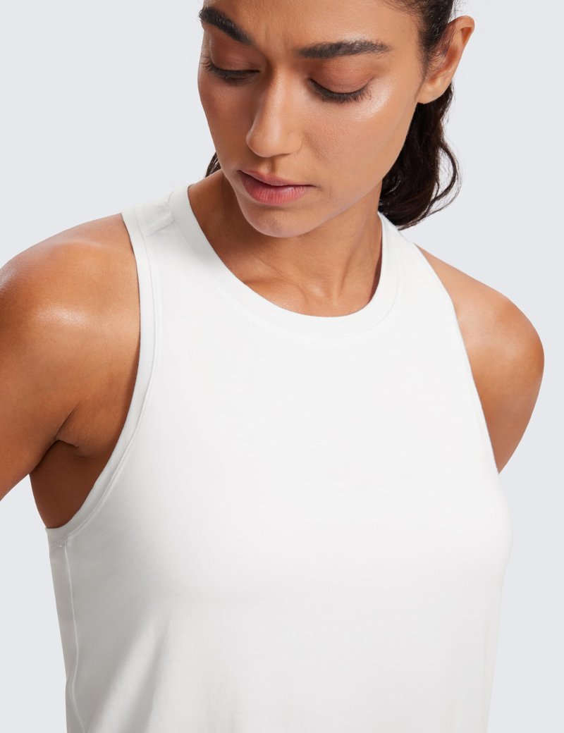 CRZ YOGA Womens Racerback Yoga Tank Tops High Crewneck Soft Casual Workout Sleeveless Flowy Shirts White Medium