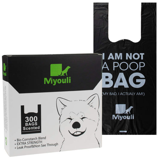 300 Counts Extra Thick Black Biodegradable Pet Poop Waste Bags With Handles for Dogs, Ocean Wind-Scented