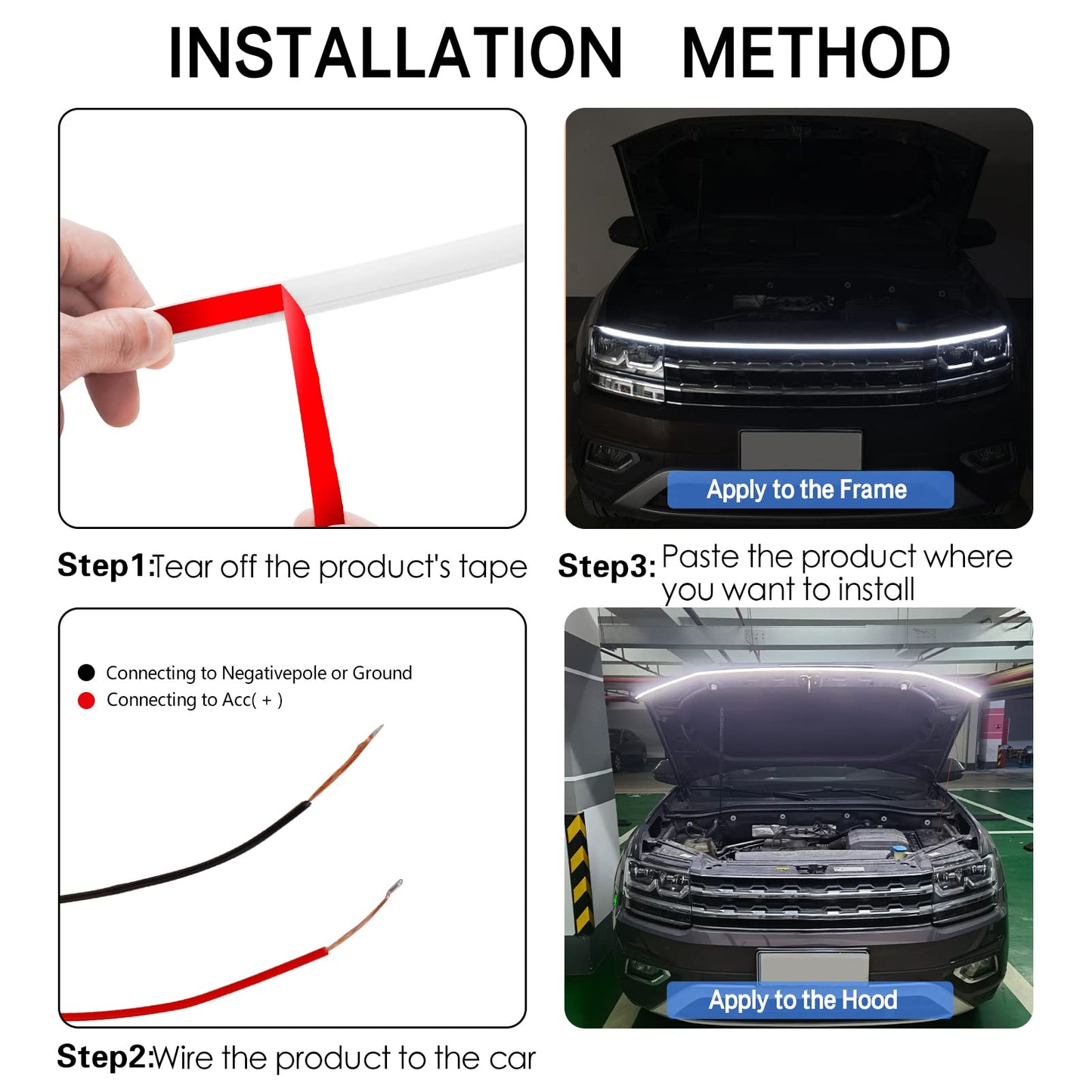 HConce 59 Inch Car Hood Light Strip, Dynamic LED Strip Light, Exterior Flexible Headlight Waterproof Daytime Running Light Strip for Truck, SUV (White Light)