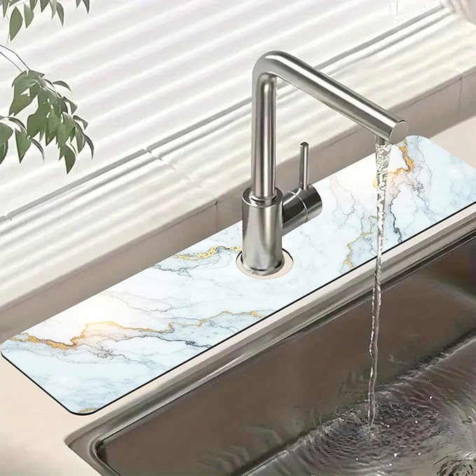 Marble Pattern Sink Splash Guard Gray Gold Marble Faucet Absorbing Mat Fast