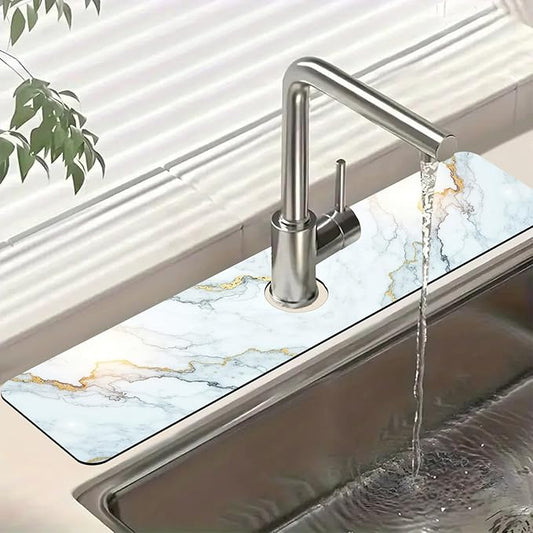 Marble Pattern Sink Splash Guard Gray Gold Marble Faucet Absorbing Mat Fast