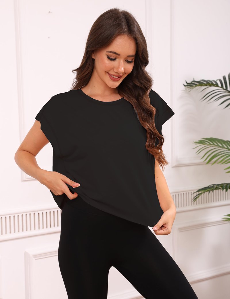 Womens 3 Pack Open Back Tops Casual Short Sleeve Workout Shirts Y2k Crop Athletic Tops Gym Yoga Running Tees(Black&White&Grey,S)
