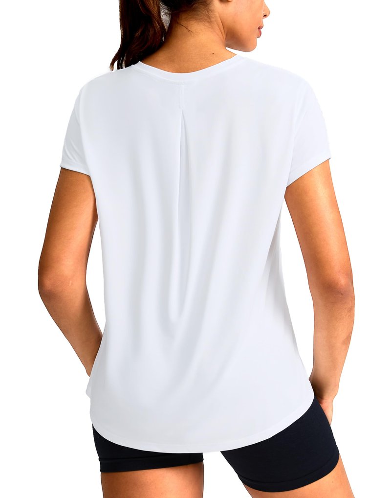 SANTINY Short Sleeve Workout Tops for Women Loose Yoga T-Shirts Sun Protection Breathable Running Athletic Tee Shirts (White_M)