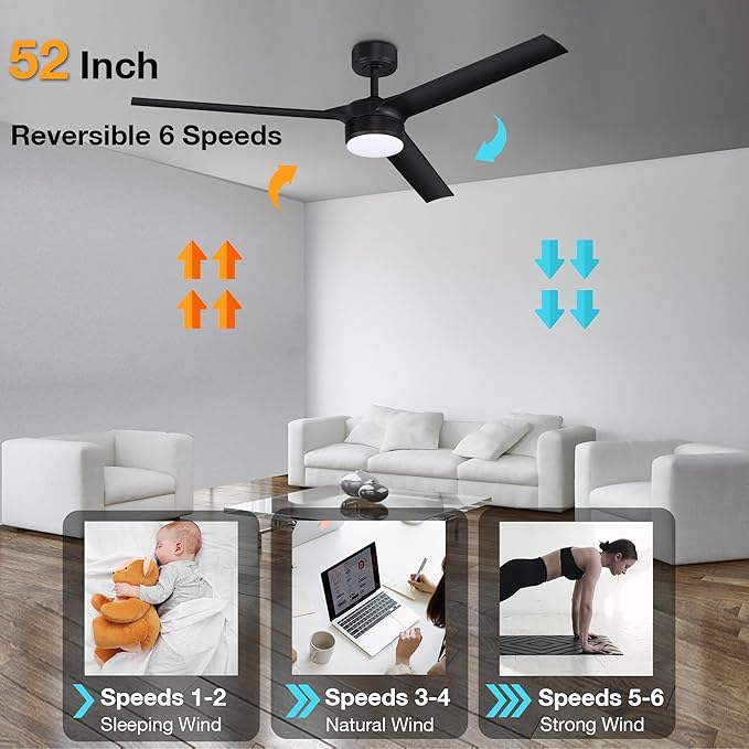 cumilo 52 inch Smart Ceiling Fans with Light and Remote Control,Dimmable LED Lights Silent DC Motor,Control via WIFI Alexa Google App,Outdoor Indoor Modern Ceiling Fans for Living Room Patio