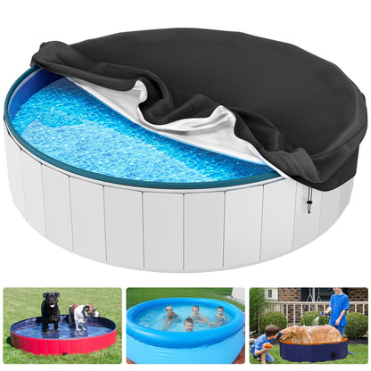 63" Foldable Dog Pool Cover, Round Swimming Pool Cover for Pets Kids Bath Tub, Inflatable Pool,Anti-UV Dustproof Waterproof Pool Safety Cover，Outdoor Inflatable Paddling Cover