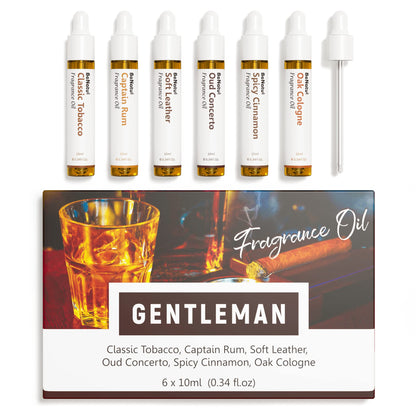 Benatu Gentleman Premium Fragrance Oils Set for Diffuser, Candle, Soap Making - Men Scents Aromatherapy Perfume Oil Gift for Home (Tobacco, Rum, Leather, Ebony, Spice Cinnamon, Oak Cologne) 6 Pcs
