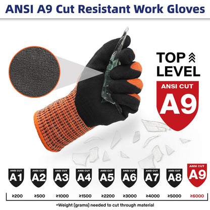Schwer ProGuard Highest Level Cut Resistant Work Gloves PR3326 for Extreme Protection，Level 9 Cut Gloves with Reinforced Thumb, Non Slip, Breathable, Durable, Touch-screen, PFAS Free, Orange 1 Pair（M）
