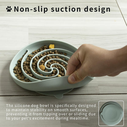 Bifeaw Dog Puzzle Bowl - Silicone Slow Feeder Dog Bowls for Healthy Eating - Puppy Slow Feeder Non-Slip Design Dishwasher Microwave Safe (Grey Green)