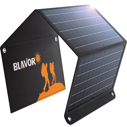 BLAVOR 30W Solar Charger USB-A QC3.0 24W USB-C DC 30W Outputs, Foldable Solar Panel for Camping, IPX4 Waterproof, Solar Battery Charger Compatible with Solar Generators, Phones, Tablets