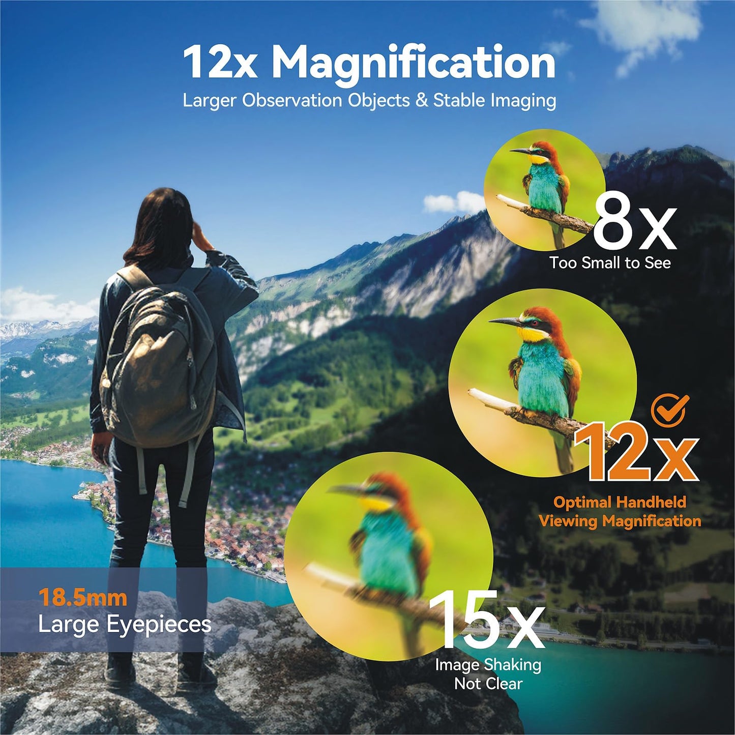 Fiyxlop 12x42 HD Binoculars for Adults - Upgraded BAK4 Prism and FMC Lens, Phone Adapter + Tripod for Bird Watching, Cruise Ships, Concerts, Hunting, Hiking, Wildlife Observation