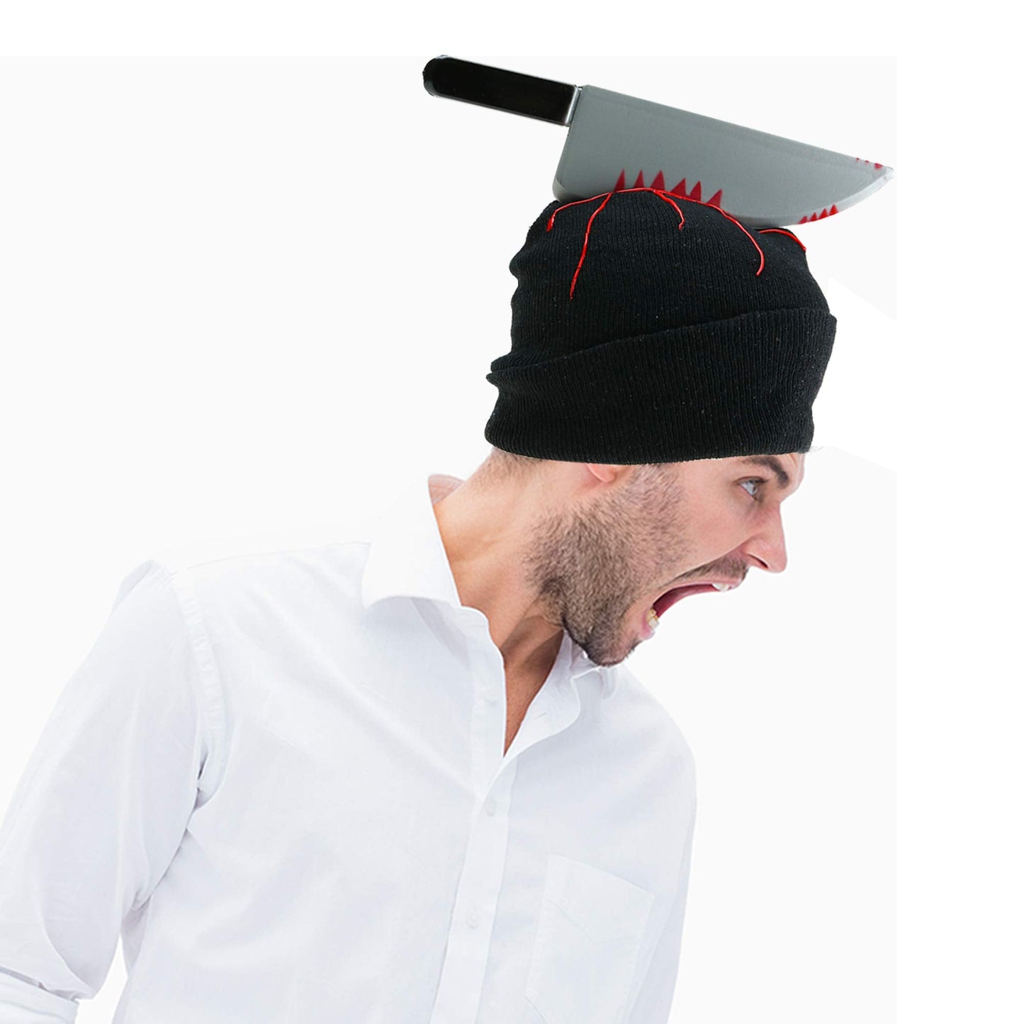 Skeleteen Zombie Scary Knife Hat - Bloody Zombies Horror Costume Accessories Beanie Hat With Large Butcher Weapon